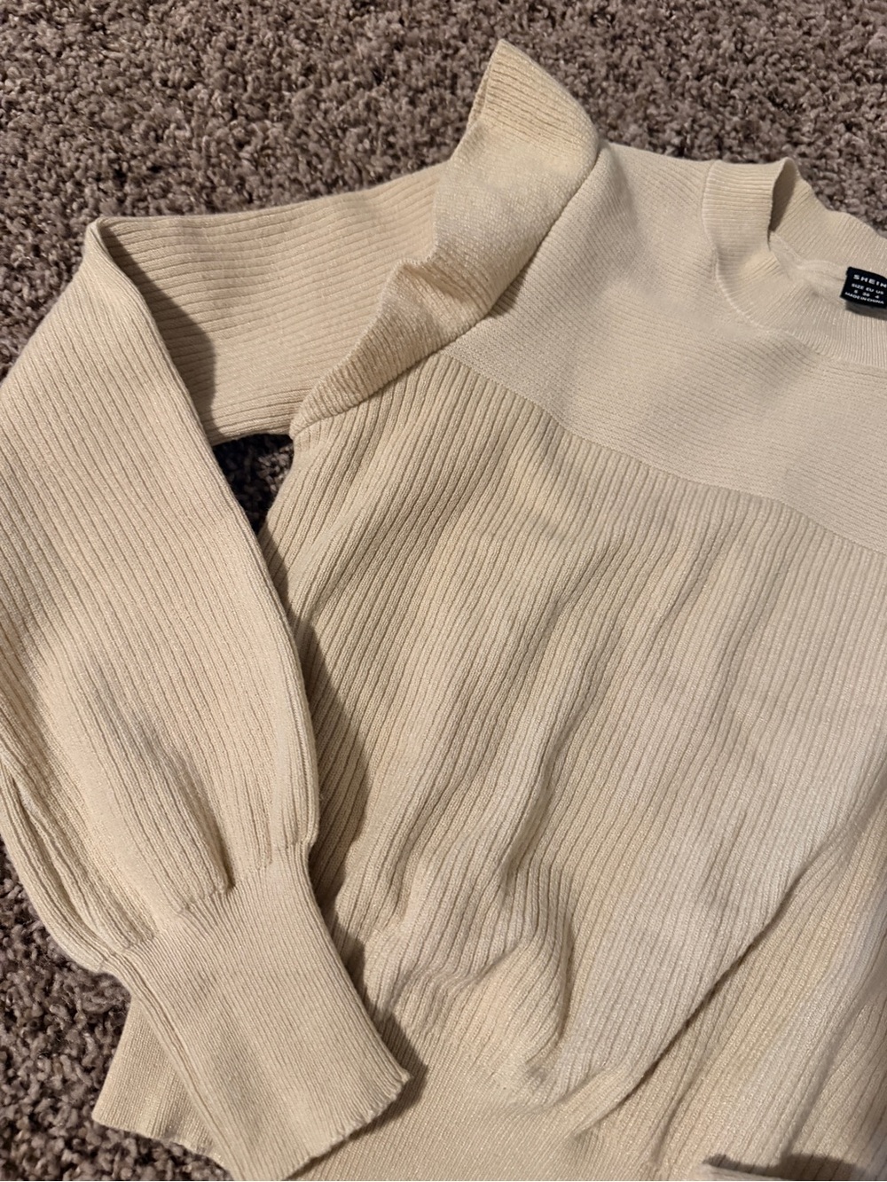 Ivory Ruffle Shoulder Ribbed Sweater - Picture 3 of 5